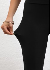 Black bottoms,Plain Color bottoms,Black High Waisted Elastic Waist Ankle Length Leggings