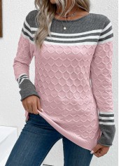 Patchwork-Pullover mit Rundhalsausschnitt und langen Ärmeln in Rosa