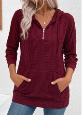 Rotita – Langärmliger Kapuzenpullover aus Jacquard mit Kordelzug in Weinrot