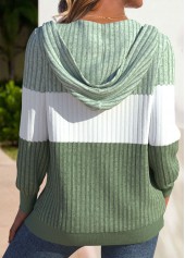 Sage Green tops,Contrast Color tops,ROTITA Zipper Sage Green Long Sleeve Hoodie