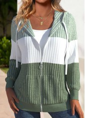 sweat à capuche à manches longues vert sauge avec fermeture éclair rotita