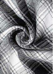 White tops,Geometric tops,Plaid tops,Patchwork Plaid White Shirt Collar Long Sleeve Coat