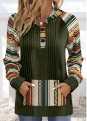 Rotita – Langarm-Kapuzenpullover mit Patchwork-Tribal-Print in Olivgrün