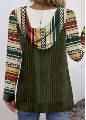 Olive Green tops,Tribal tops,ROTITA Patchwork Tribal Print Olive Green Long Sleeve Hoodie