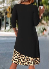 Black dresses,Leopard dresses,Everyday dresses,Casual dresses,ROTITA Button Leopard Black A Line V Neck Dress