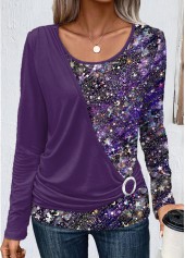 t-shirt col rond violet foncé patchwork rotita