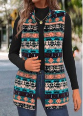 ROTITA Zipper Tribal Print Multi Color Stand Collar Sleeveless Waistcoat