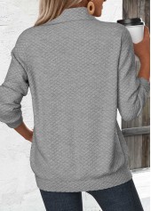 Grey tops,Plain Color tops,ROTITA Jacquard Grey Asymmetrical Neck Long Sleeve Sweatshirt