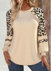 Rotita Patchwork Leopard Beige Rundhals Langarm Sweatshirt