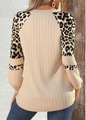 Beige tops,Leopard tops,ROTITA Patchwork Leopard Beige Round Neck Long Sleeve Sweatshirt
