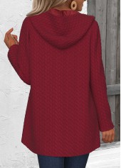 Wine Red tops,Plain Color tops,ROTITA Long Sleeve Wine Red Jacquard Hoodie