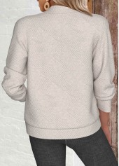 Beige tops,Plain Color tops,ROTITA Textured Fabric Beige Stand Collar Long Sleeve Jacket