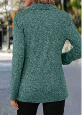 Turquoise tops,Plain Color tops,ROTITA Button Turquoise Turn Down Collar Long Sleeve Blouse