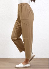 Light Coffee bottoms,Plain Color bottoms,Elastic Waist High Waisted Light Coffee Pants