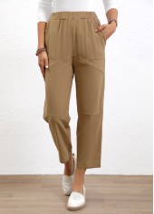 Light Coffee bottoms,Plain Color bottoms,Elastic Waist High Waisted Light Coffee Pants