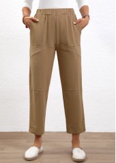 Elastic Waist High Waisted Light Coffee Pants