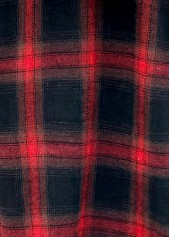 Red tops,Plaid tops,ROTITA Drawstring Plaid Red Long Sleeve Hoodie