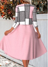 Pink dresses,Plaid dresses,Geometric dresses,Everyday dresses,Casual dresses,ROTITA Two Piece Plaid Pink Round Neck Dress and Cardigan