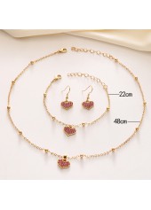 Golden jewelry,Heart Alloy Golden Necklace and Bracelet Set