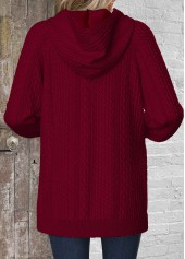 Wine Red tops,Plain Color tops,ROTITA Split Pocket Wine Red Long Sleeve Hoodie