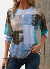 Rotita Patchwork-T-Shirt mit geometrischem Print in Blau mit Rundhalsausschnitt