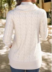 White tops,Plain Color tops,ROTITA Patchwork White Cowl Neck Long Sleeve Sweatshirt