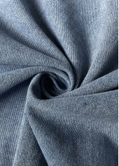 Denim Blue tops,Plain Color tops,Button Denim Blue Turn Down Collar Long Sleeve Coat