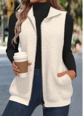 Rotita Reißverschluss beige Stehkragen ärmellose Weste