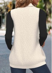 Beige tops,Plain Color tops,ROTITA Zipper Beige Stand Collar Sleeveless Waistcoat