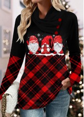 Rotita – Weihnachts-Patchwork-Sweatshirt in Schwarz mit asymmetrischem Ausschnitt und langen Ärmeln