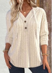 Rotita – Plüsch-Kapuzenpullover mit langen Ärmeln und Knöpfen in Beige