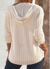Beige tops,Plain Color tops,ROTITA Plush Beige Long Sleeve Button Hoodie
