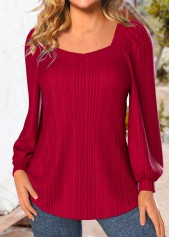 ROTITA Red Square Neck Long Sleeve Sweatshirt