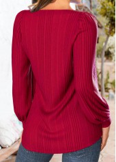 Red tops,Plain Color tops,ROTITA Red Square Neck Long Sleeve Sweatshirt
