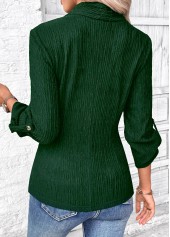 Green tops,Plain Color tops,ROTITA Surplice Green V Neck Long Sleeve Shirt