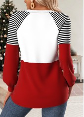 Multi Color tops,Christmas tops,Geometric tops,ROTITA Christmas Patchwork Snowman Print Multi Color Round Neck Sweatshirt