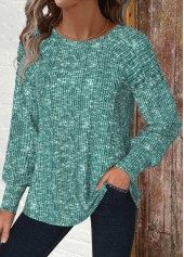 Green tops,Plain Color tops,ROTITA Green Round Neck Long Sleeve T Shirt