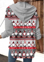 Grey tops,Christmas tops,ROTITA Drawstring Christmas Print Grey Long Sleeve Hoodie