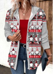 Grauer Rotita-Kapuzenpullover mit Kordelzug und Weihnachtsdruck langärmlig