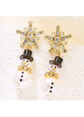 Golden jewelry,Christmas Pearl Snowman Golden Alloy Earrings