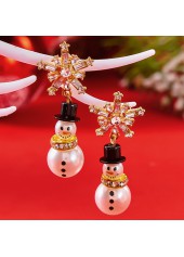 Golden jewelry,Christmas Pearl Snowman Golden Alloy Earrings