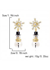 Golden jewelry,Christmas Pearl Snowman Golden Alloy Earrings
