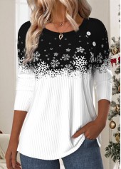 Rotita – Schwarzes T-Shirt mit Rundhalsausschnitt und Weihnachts-Patchwork-Schneeflocken-Print