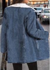 Blue tops,Plain Color tops,ROTITA Plush Blue Turn Down Collar Long Sleeve Coat