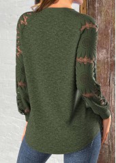 Olive Green tops,Plain Color tops,ROTITA Patchwork Olive Green Round Neck Long Sleeve Sweatshirt
