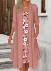 Rotita Fake 2-in-1-Kleid in A-Linie mit Blumenmuster in Rosa
