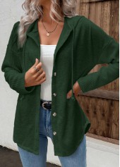 Green tops,Plain Color tops,ROTITA Patchwork Green Long Sleeve Hoodie