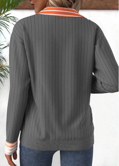 Grey plus size,Orange plus size,Striped plus size,Geometric plus size,Ombre plus size,ROTITA Plus Size Circular Ring Grey Striped Long Sleeve Sweatshirt