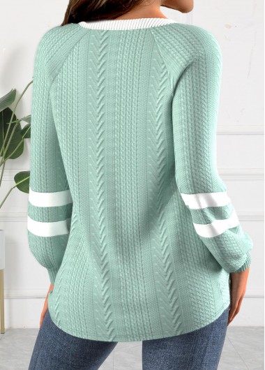 Green plus size,White plus size,Contrast Color plus size,Striped plus size,ROTITA Plus Size Jacquard Green Round Neck Long Sleeve Sweatshirt