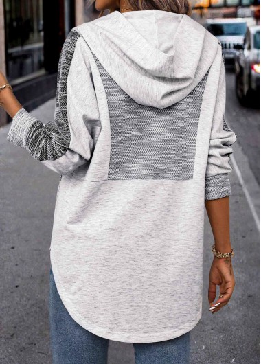 Light Grey plus size,Contrast Color plus size,ROTITA Plus Size Patchwork Light Grey Long Sleeve Hoodie